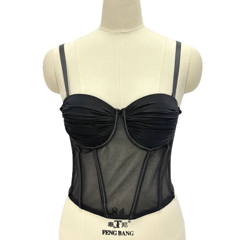 Push-Up мрежест жилет топ с подвижни презрамки, четири реда закопчалки на гърба, чашки 1/2, тънки оформени чаши