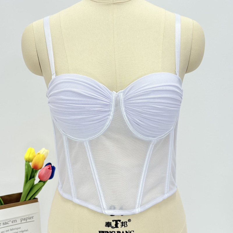 Push-Up мрежест жилет топ с подвижни презрамки, четири реда закопчалки на гърба, чашки 1/2, тънки оформени чаши