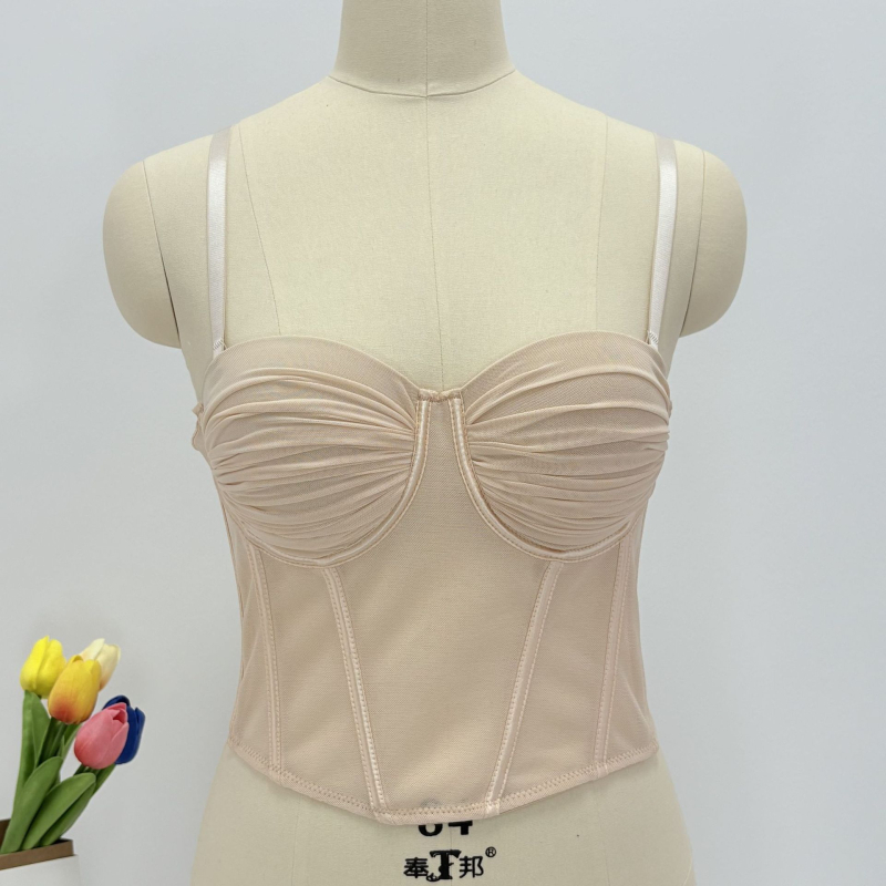 Push-Up мрежест жилет топ с подвижни презрамки, четири реда закопчалки на гърба, чашки 1/2, тънки оформени чаши