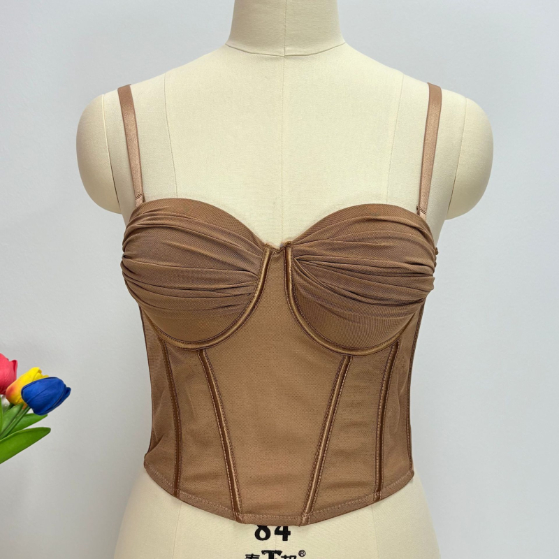 Push-Up мрежест жилет топ с подвижни презрамки, четири реда закопчалки на гърба, чашки 1/2, тънки оформени чаши