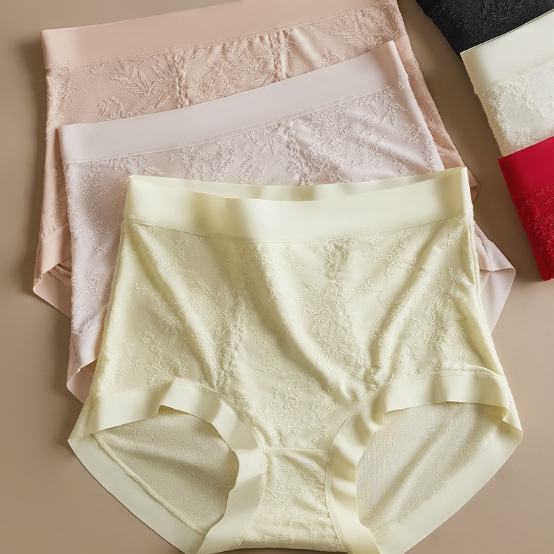 Kinyújtott magas derekú női fehérnemű antibakteriális, haskörüli kontroll, kínai stílusú domborított minta, kötött anyag 88% nylon, 12% spandex