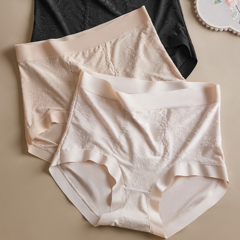 Kinyújtott magas derekú női fehérnemű antibakteriális, haskörüli kontroll, kínai stílusú domborított minta, kötött anyag 88% nylon, 12% spandex