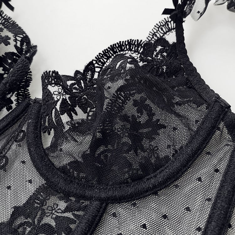 Дантелен комплект сутиени с костилка за поддръжка, V‑образна чашка 3/4, нейлонова материя, закопчаване отзад с пет реда куки