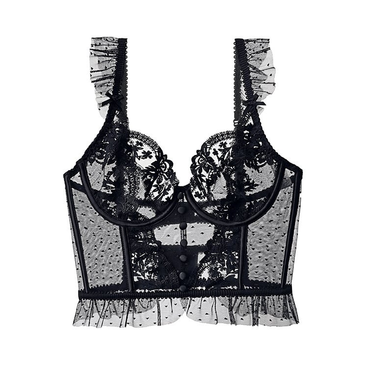 Дантелен комплект сутиени с костилка за поддръжка, V‑образна чашка 3/4, нейлонова материя, закопчаване отзад с пет реда куки