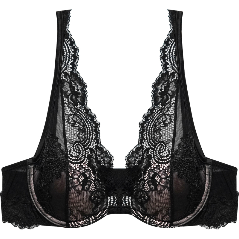 Prancūziško stiliaus nėrinių liemenėlė su siuvinėjimais, su kostimis, plonas kupolo formos kaušelis, push-up