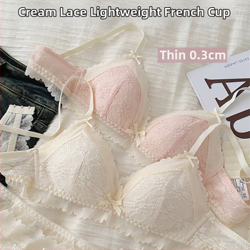 Комплект сутиени за жени, 3/4 чашка, тънки формирани чашки, безжични, дантела, дишащи