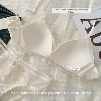 Комплект сутиени за жени, 3/4 чашка, тънки формирани чашки, безжични, дантела, дишащи