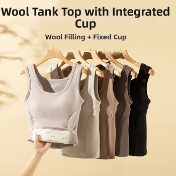 Vunena termalna vest s ugrađenim košaricama, dvostruki sloj, okrugli ovratnik