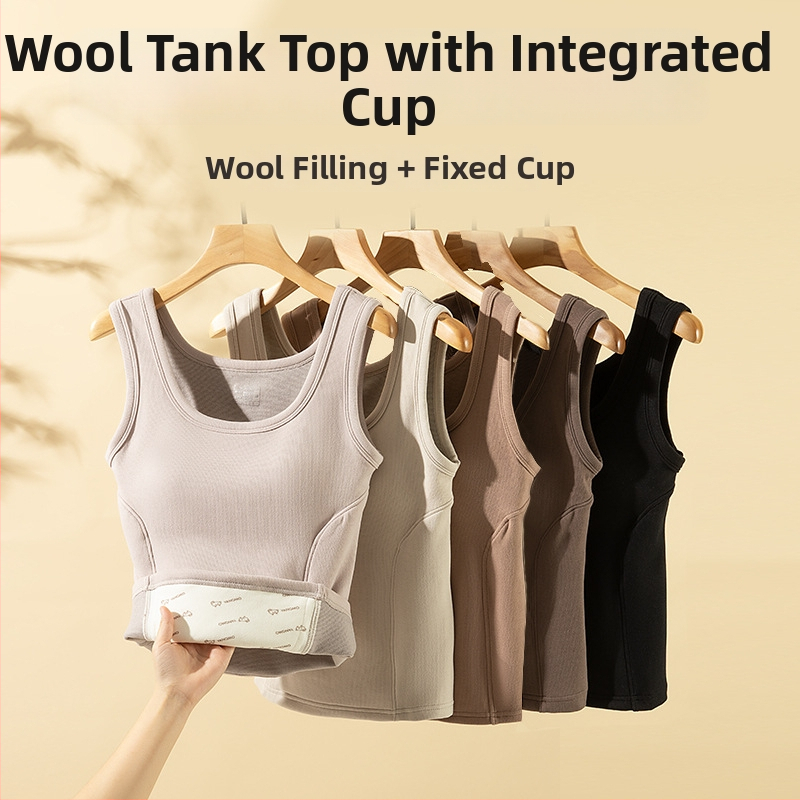 Vunena termalna vest s ugrađenim košaricama, dvostruki sloj, okrugli ovratnik