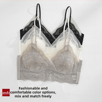 Nėriniuotos be vielos liemenėlė, prancūziško stiliaus, kaušiai su triušių ausų dizainu, ultratankiai formuojami kaušai, fiksuotos dvigubos petnešėlės