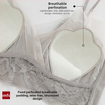 Nėriniuotos be vielos liemenėlė, prancūziško stiliaus, kaušiai su triušių ausų dizainu, ultratankiai formuojami kaušai, fiksuotos dvigubos petnešėlės