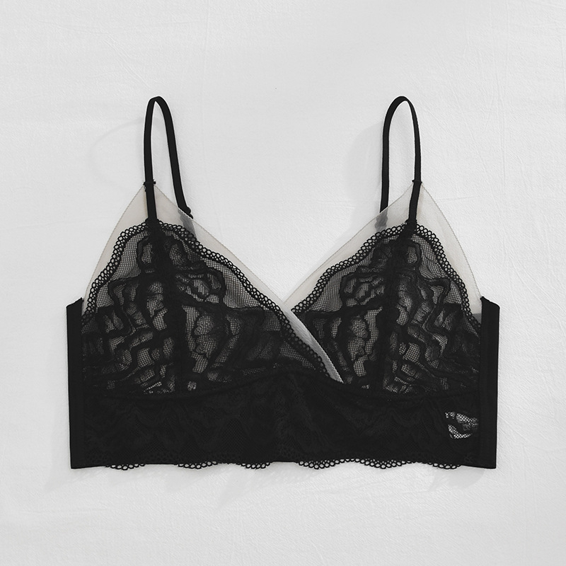 Nėriniuotos be vielos liemenėlė, prancūziško stiliaus, kaušiai su triušių ausų dizainu, ultratankiai formuojami kaušai, fiksuotos dvigubos petnešėlės