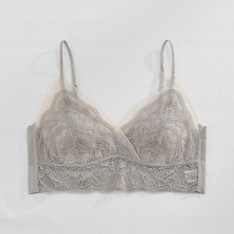 Nėriniuotos be vielos liemenėlė, prancūziško stiliaus, kaušiai su triušių ausų dizainu, ultratankiai formuojami kaušai, fiksuotos dvigubos petnešėlės