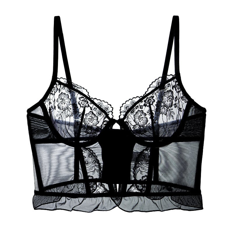 Секси бельо: френски стил дантелен корсет-бюстгальтер с костички, чаши 3/4, ултра тънко оформени чаши, дишащи, повдигащ ефект, шест реда закопчване на гърба