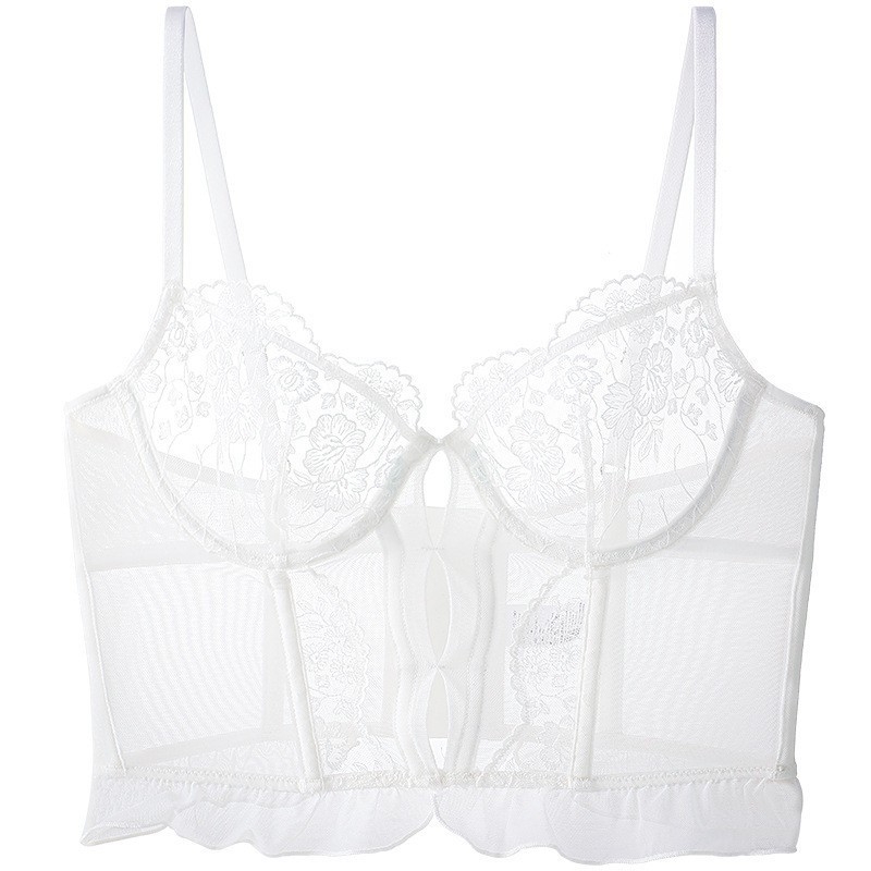 Секси бельо: френски стил дантелен корсет-бюстгальтер с костички, чаши 3/4, ултра тънко оформени чаши, дишащи, повдигащ ефект, шест реда закопчване на гърба