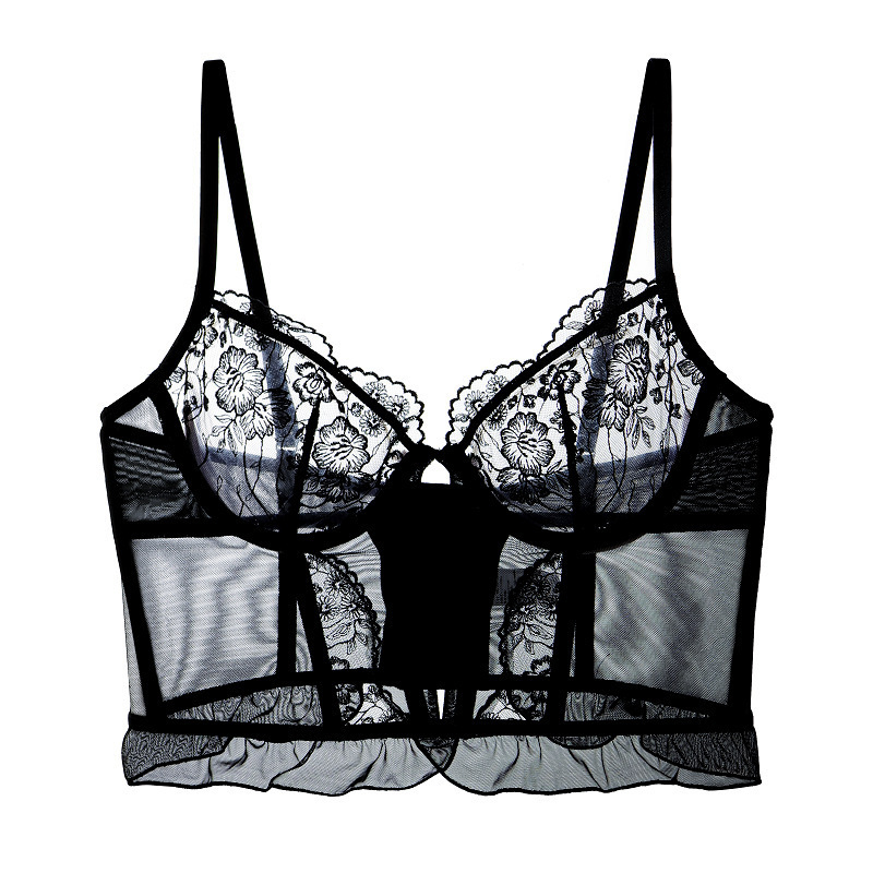 Секси бельо: френски стил дантелен корсет-бюстгальтер с костички, чаши 3/4, ултра тънко оформени чаши, дишащи, повдигащ ефект, шест реда закопчване на гърба