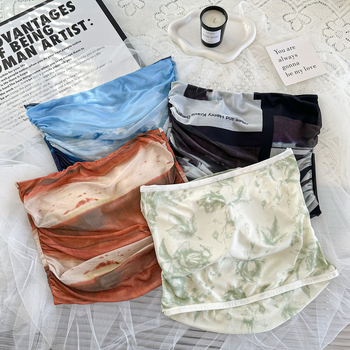 Νάιλον strapless tube top wrap, Ink-print mesh, μήκος στη μέση, πλήρης κάψα, λεπτό καλούπι