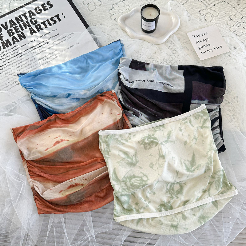 Νάιλον strapless tube top wrap, Ink-print mesh, μήκος στη μέση, πλήρης κάψα, λεπτό καλούπι