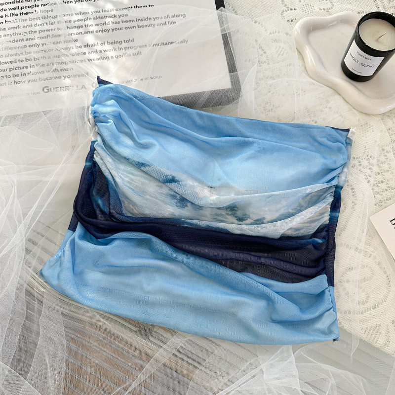 Νάιλον strapless tube top wrap, Ink-print mesh, μήκος στη μέση, πλήρης κάψα, λεπτό καλούπι