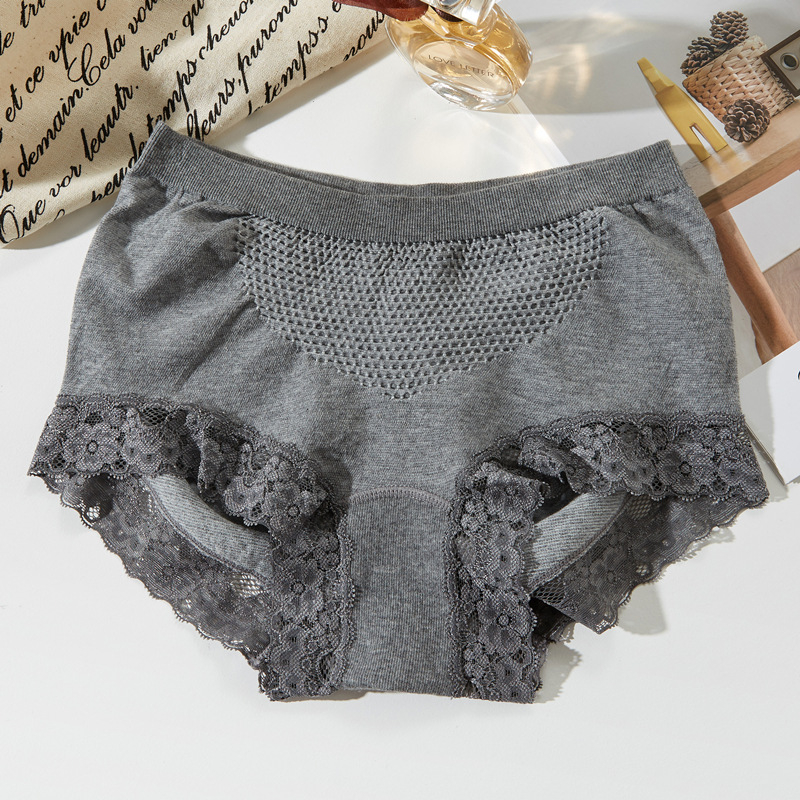 Bezšivne ženske gaćice srednje visine, s čipkastim rubom i jacquard uzorkom, 65% pamuk
