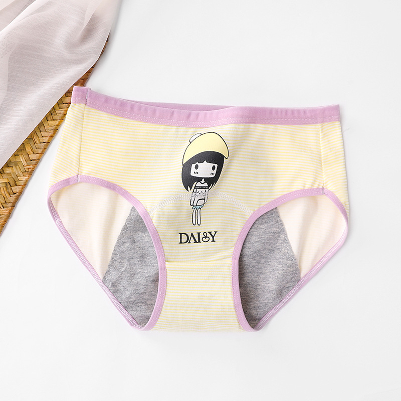 Γυναικείο περιοδικό εσώρουχο για κορίτσια, μεσαία μέση, boxer briefs, 95% βαμβάκι, μοτίβο καρτούν