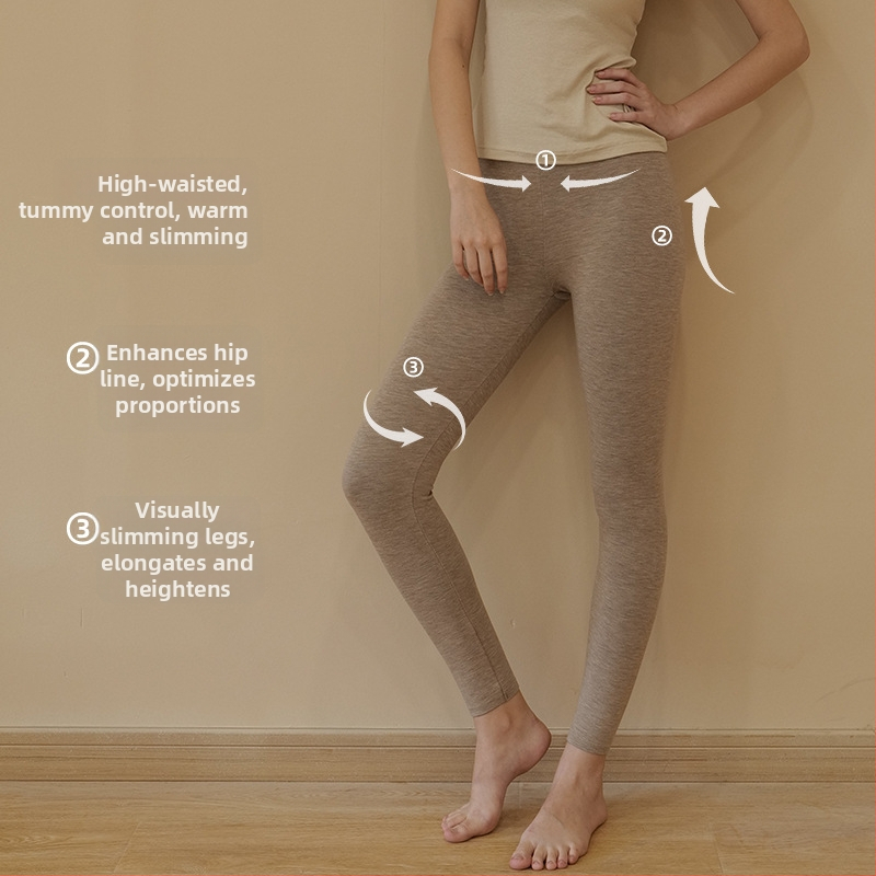 Ženske joga hlače, visokim strukom za kontrolu trbuha, uski kroj, prozračna kašmir-akrilna smjesa, srednja debljina