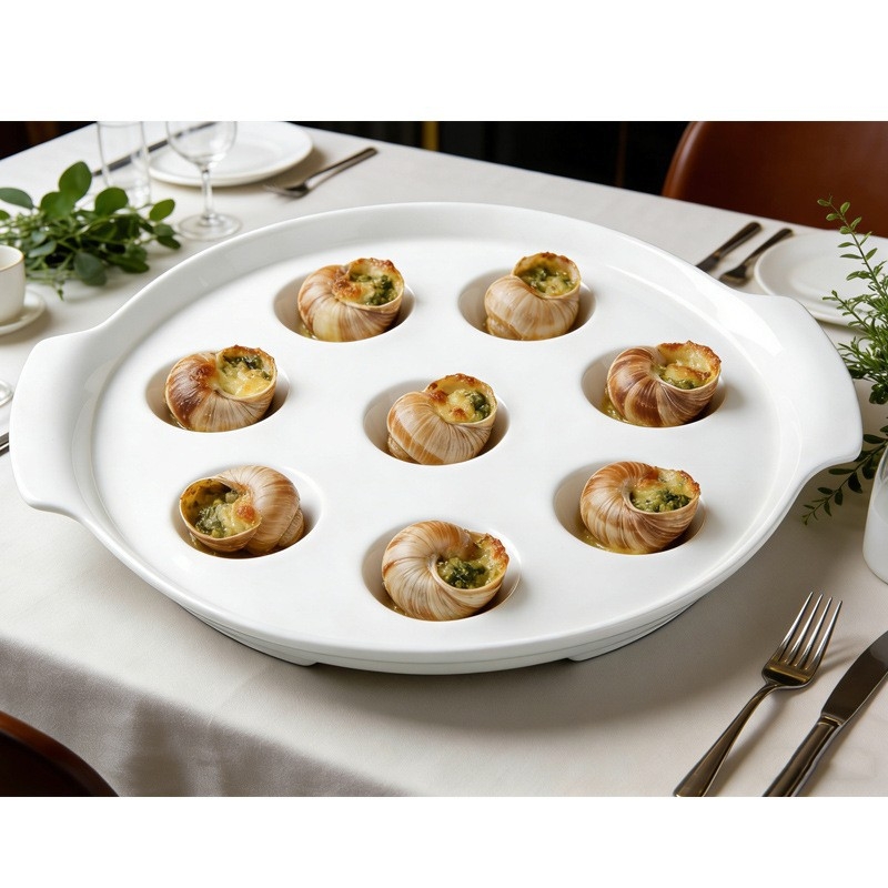 Keramička tava za pečenje za escargot - okrugla, nordijski stil, mikrovalna kompatibilna, mogućnost prilagodbe