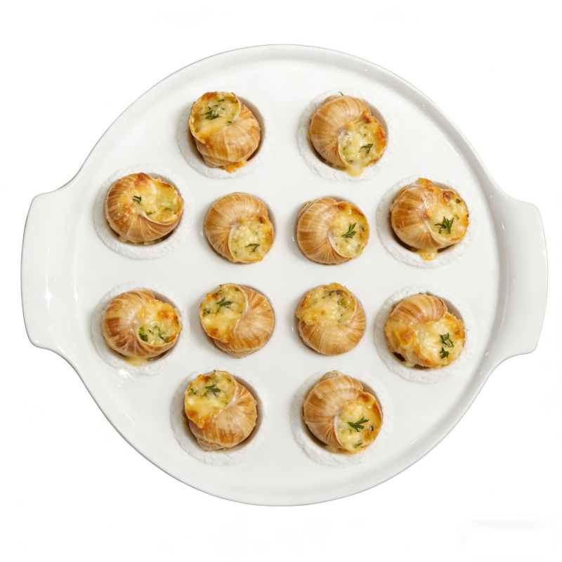 Keramička tava za pečenje za escargot - okrugla, nordijski stil, mikrovalna kompatibilna, mogućnost prilagodbe
