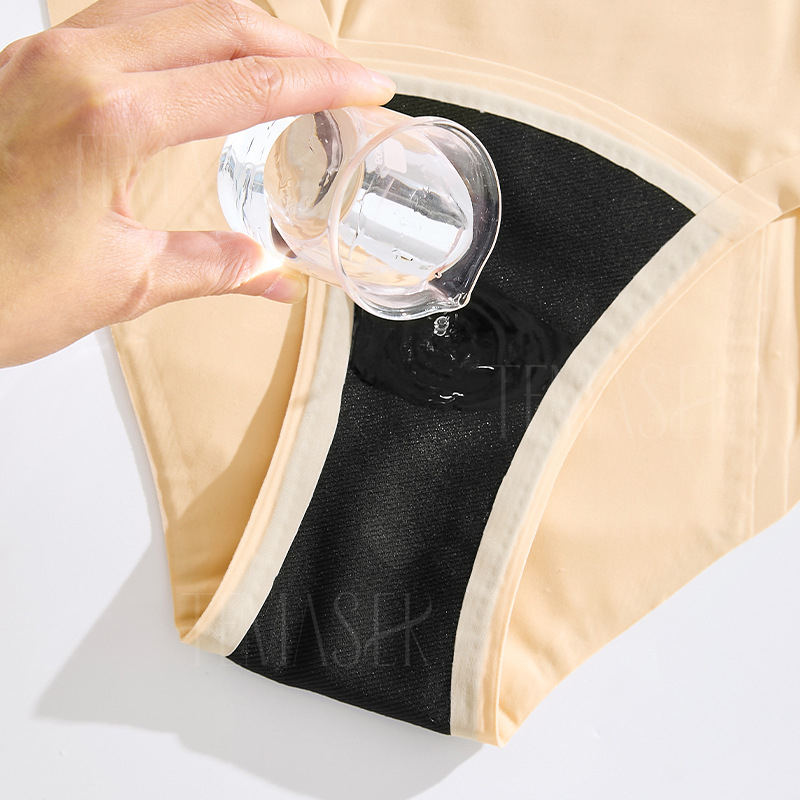 Ženske menstrualne gaćice s četiri sloja, otporne na curenje, niski struk, prošireni prednji i stražnji dio, glavni materijal najlon (78%), podstava poliester (77,8%).