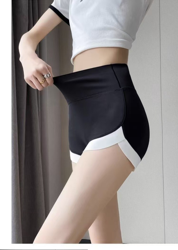 Σορτς γιόγκα υψηλής μέσης, σε στιλ καρχαρία, μήκος τριών τετάρτων, λεπτά και ελαστικά, πολυεστέρας με σπαντέξ