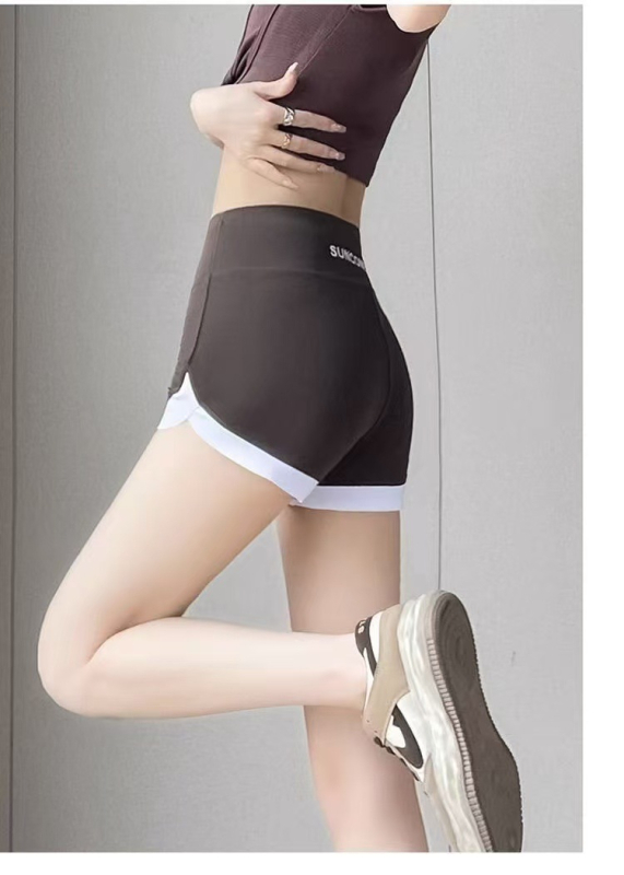 Σορτς γιόγκα υψηλής μέσης, σε στιλ καρχαρία, μήκος τριών τετάρτων, λεπτά και ελαστικά, πολυεστέρας με σπαντέξ