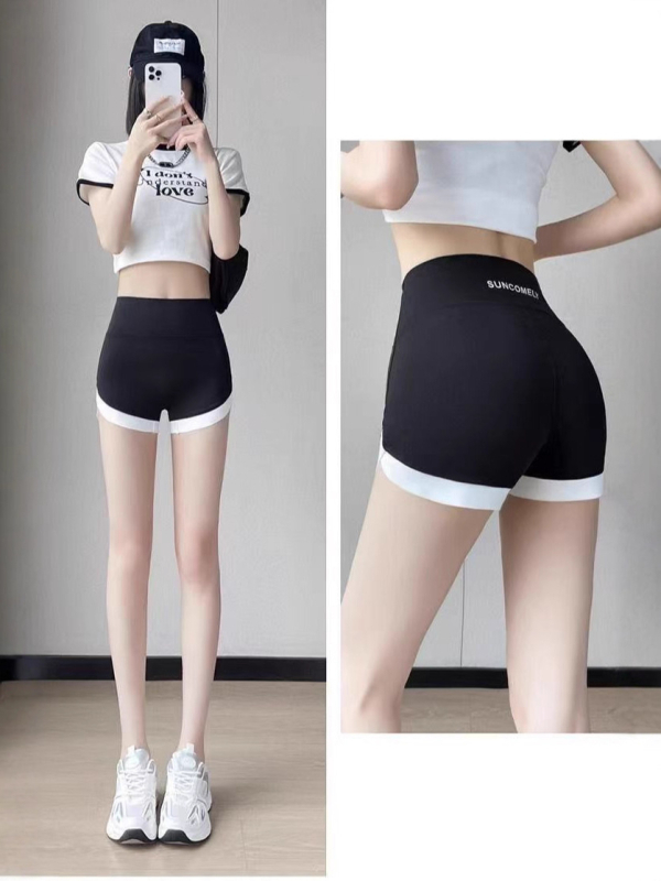 Σορτς γιόγκα υψηλής μέσης, σε στιλ καρχαρία, μήκος τριών τετάρτων, λεπτά και ελαστικά, πολυεστέρας με σπαντέξ