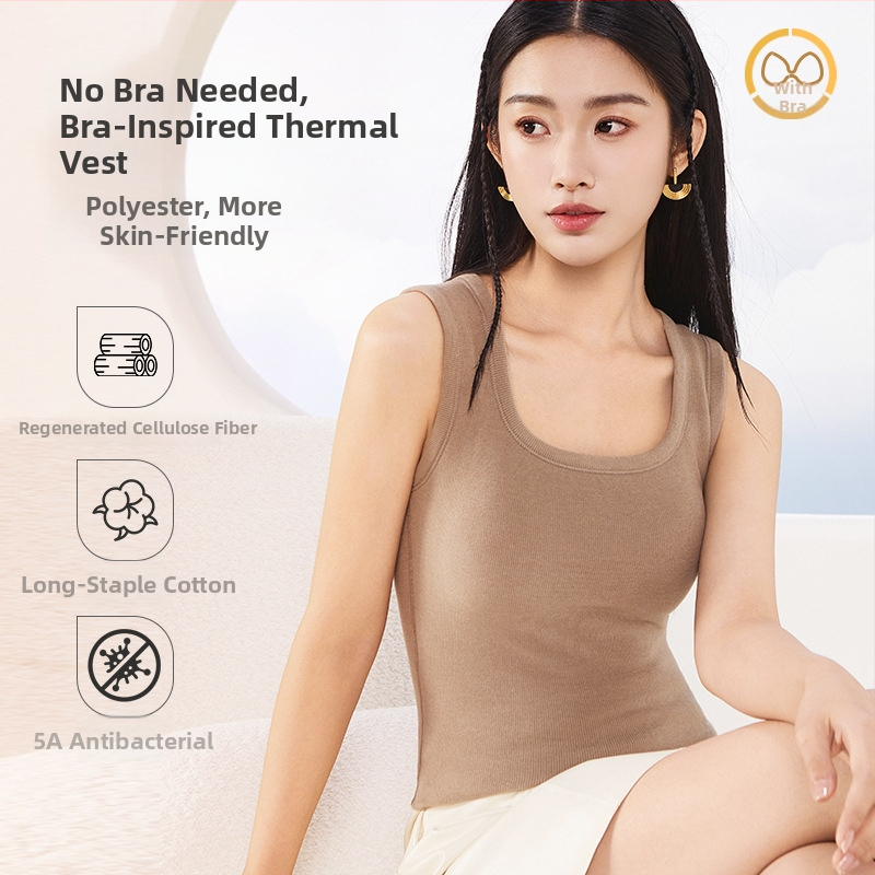 Ženska termalna vesta, od recikliranih vlakana, s ugrađenim grudnjakom i jastučićem, jednobojna, okrugli izrez