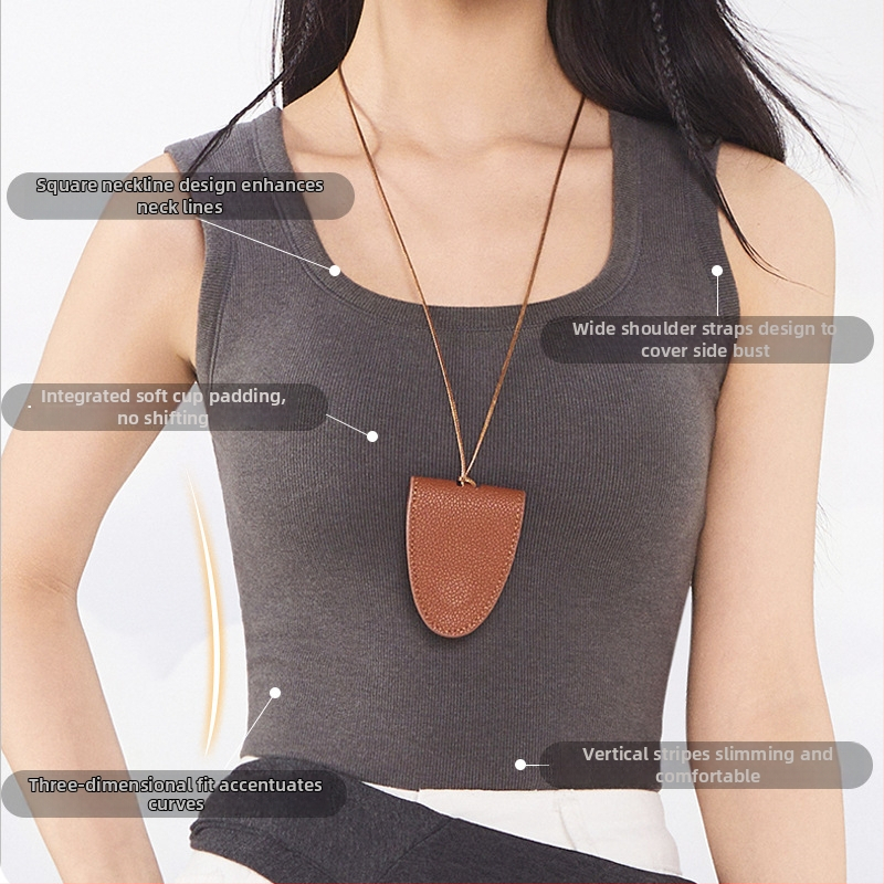 Ženska termalna vesta, od recikliranih vlakana, s ugrađenim grudnjakom i jastučićem, jednobojna, okrugli izrez