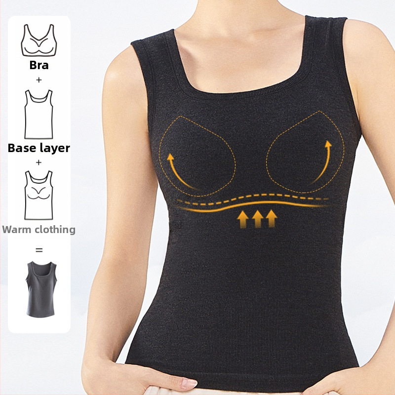 Ženska termalna vesta, od recikliranih vlakana, s ugrađenim grudnjakom i jastučićem, jednobojna, okrugli izrez