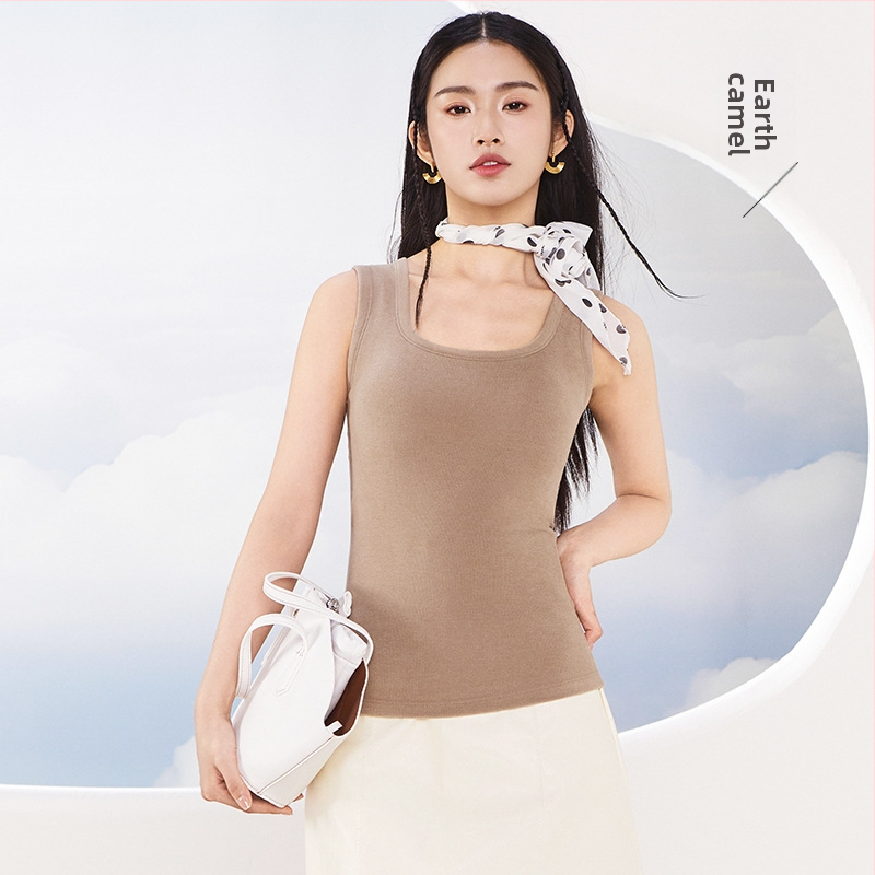 Ženska termalna vesta, od recikliranih vlakana, s ugrađenim grudnjakom i jastučićem, jednobojna, okrugli izrez