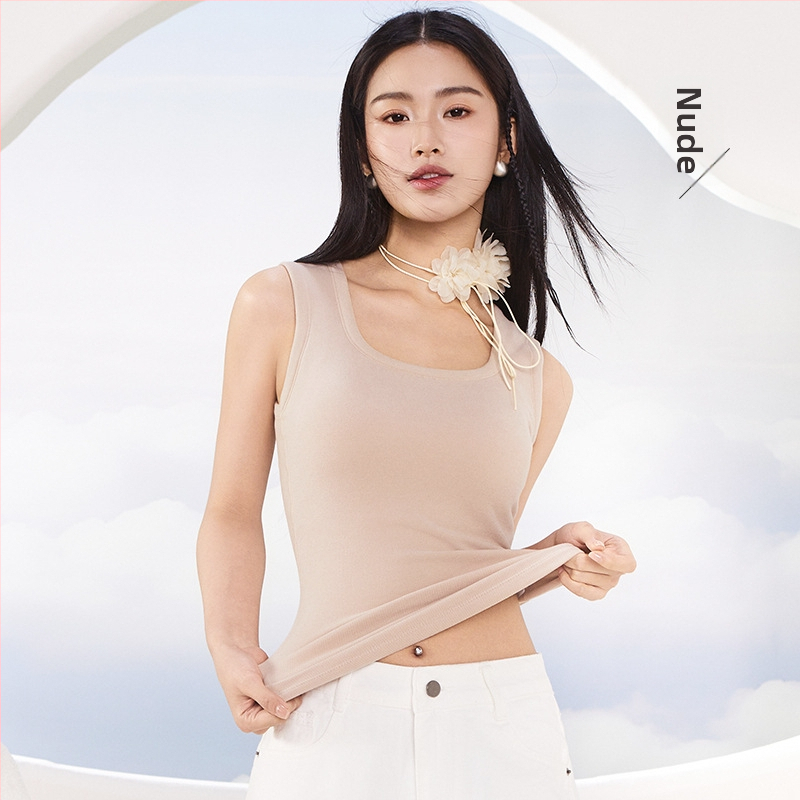 Ženska termalna vesta, od recikliranih vlakana, s ugrađenim grudnjakom i jastučićem, jednobojna, okrugli izrez