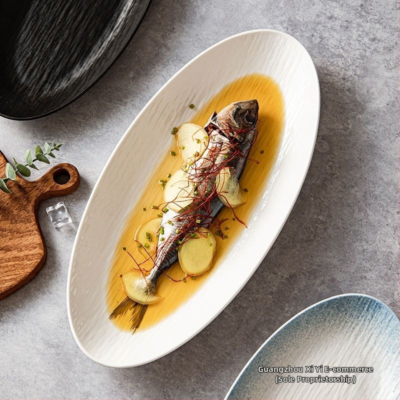Keramický tanier na ryby, riad na parenú rybu, vysoká trieda, nie ručne vyrobené, nie je možné prispôsobiť.