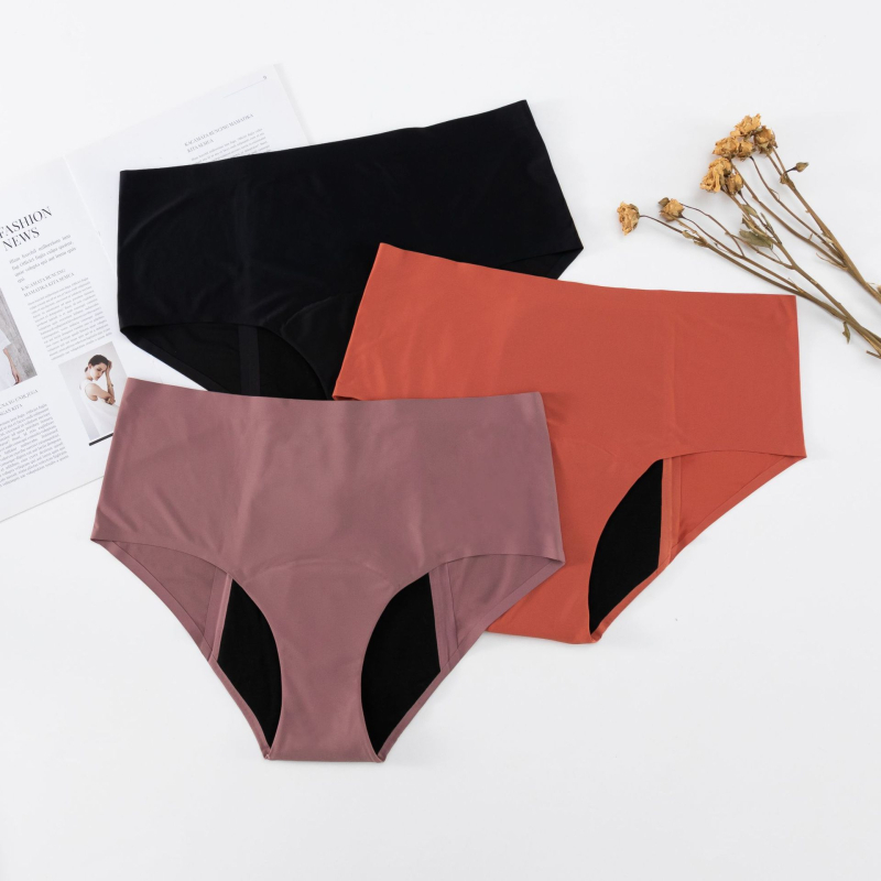Visokog struka menstrualne gaćice, glavni materijal najlon 85%, podstava od pamuka 95%, pletene, jednobojne, brzo se suše