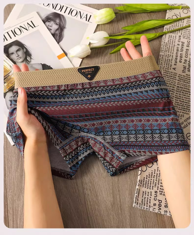 Retro etnički stil 10A antibakterijske ženske boxerice od pamuka s potpunim pokrivanjem bokova, bez stezanja