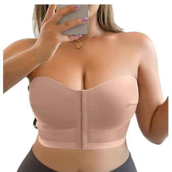 Bustier bez naramenica s prednjim zatvaranjem, wrap stil, poliester 80–90%, pune košarice s tankim oblikovanim košaricama, duljina prsa