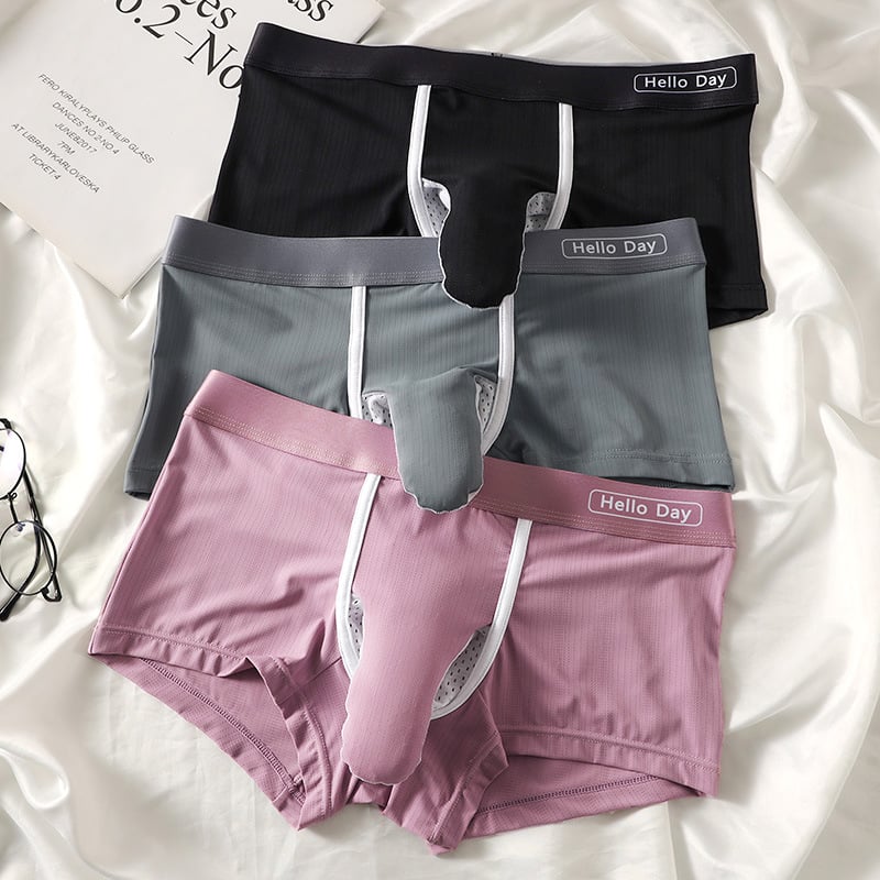 Muške bokserice, prozračne i udobne, s dizajnom odvajanja područja genitalija, najlon pletenina, srednji pojas, za odrasle muškarce