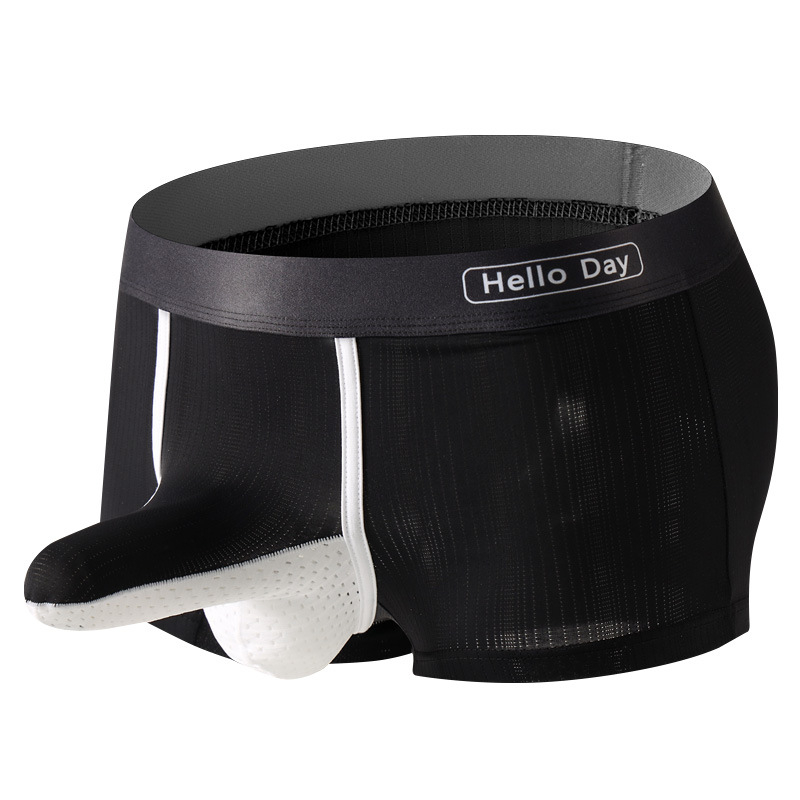 Muške bokserice, prozračne i udobne, s dizajnom odvajanja područja genitalija, najlon pletenina, srednji pojas, za odrasle muškarce