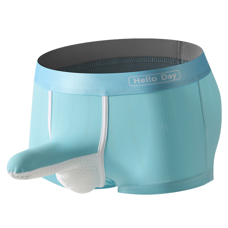Muške bokserice, prozračne i udobne, s dizajnom odvajanja područja genitalija, najlon pletenina, srednji pojas, za odrasle muškarce