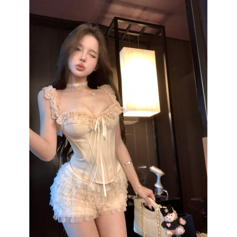 Čipkasti bustier cami top za žene, kostna potpora, uski kroj, poliester 70–80%