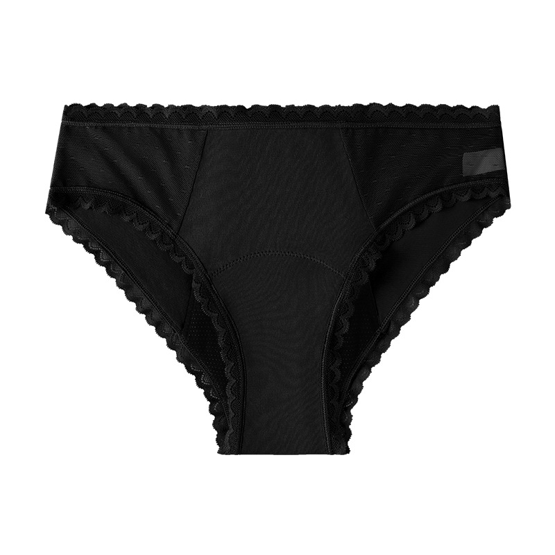 Ženske menstrualne gaćice s 4-slojnom zaštitom od curenja, pamuk, čipka, srednja visina struka, klin 10% spandex (4-slojno; 90% pamuk; 10% spandex)