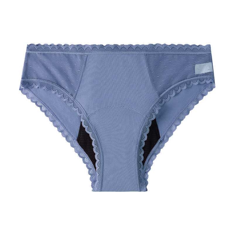 Ženske menstrualne gaćice s 4-slojnom zaštitom od curenja, pamuk, čipka, srednja visina struka, klin 10% spandex (4-slojno; 90% pamuk; 10% spandex)