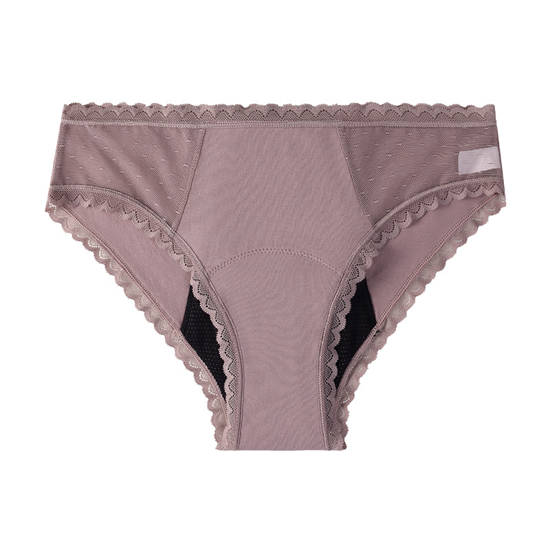 Ženske menstrualne gaćice s 4-slojnom zaštitom od curenja, pamuk, čipka, srednja visina struka, klin 10% spandex (4-slojno; 90% pamuk; 10% spandex)
