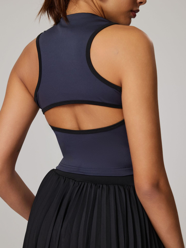 Ženski joga top s zatvaračem, oblogom za prsa, otporno na udarce, za outdoor trčanje i fitness, bez rukava (Milk Silk, Polyester 90–95% , Spandex)
