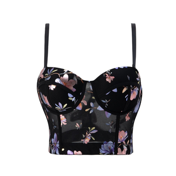 Bustier top s 3D floralnim uzorkom, leđa bez, dvostruke naramenice, spandeks